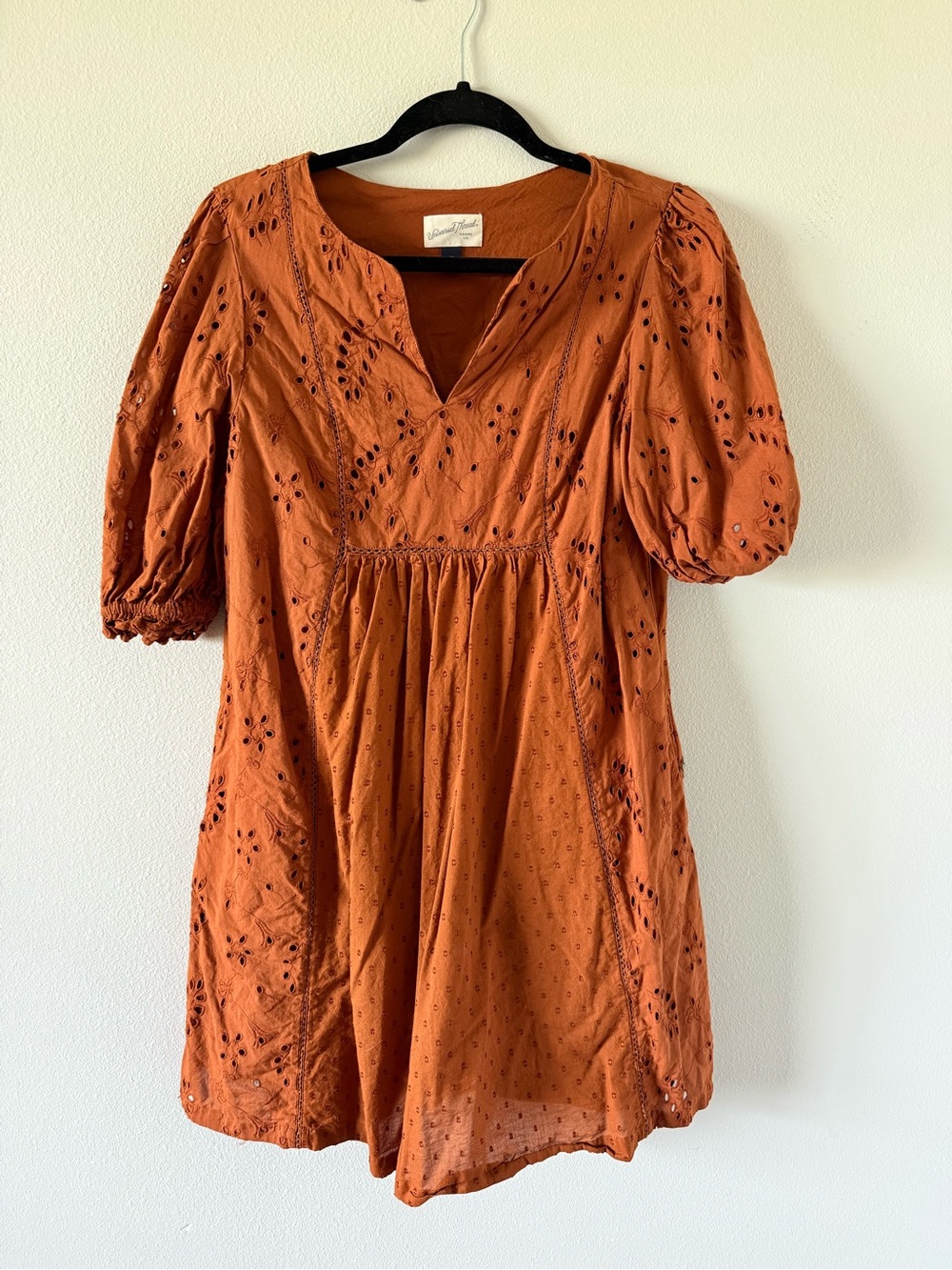 Universal Thread Rust Eyelet Puff Sleeve Mini Dress